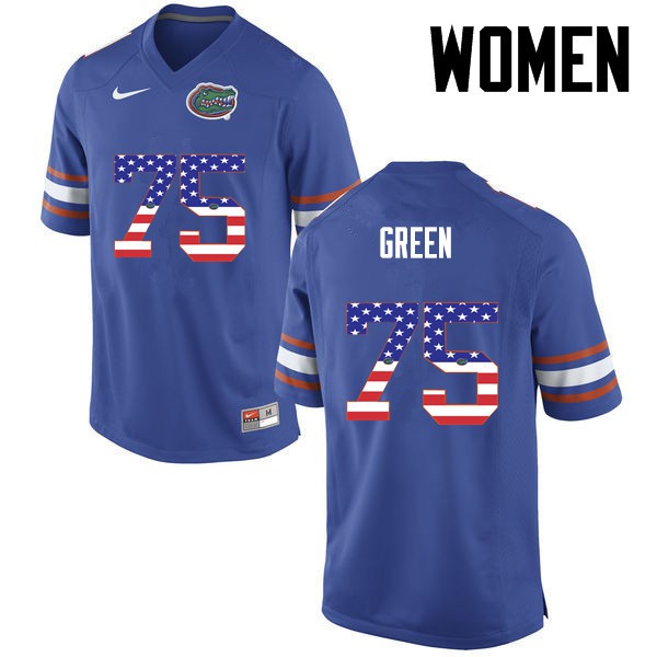 Florida Gators Women #75 Chaz Green College Football Jersey USA Flag Fashion Blue